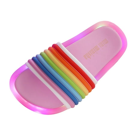 

MQLKF Toddler Kids Boys Girls Stylish Rainbow Light Indoor Outdoor Non-Slip Slippers Shower Slipper 1-3 Y Cute Stylish Lightweight Girls Shoes