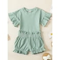 thumbnail image 4 of Musuos Toddler Girl Summer Outfit 3 6 12 18 24Months 3Years Ribbed Crew Neck Short Sleeve T-Shirts and Elastic Shorts 2Pcs Set, 4 of 10