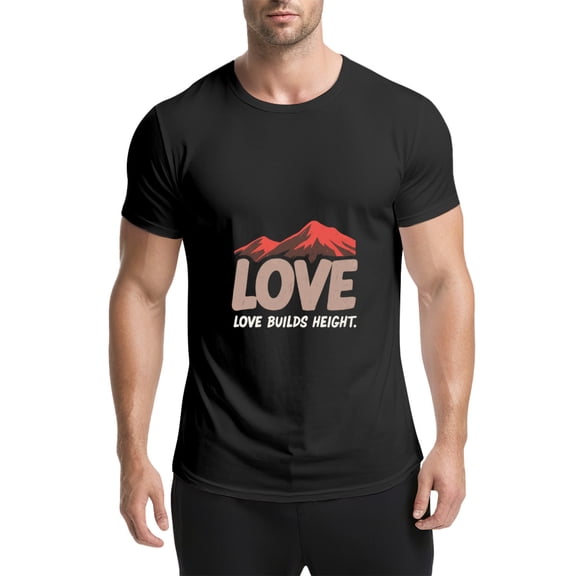 Black T Shirts for Men, Heart, Mountain, Love Builds Height Graphic 1 Mens Graphic Tees, 25061418,S