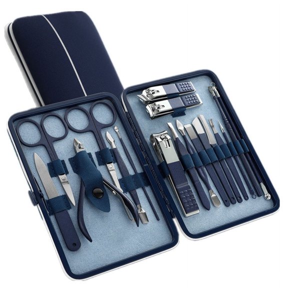 18 piece Manicure Pedicure Set Nail Clippers Beauty Care Grooming Kit with Case, Blue