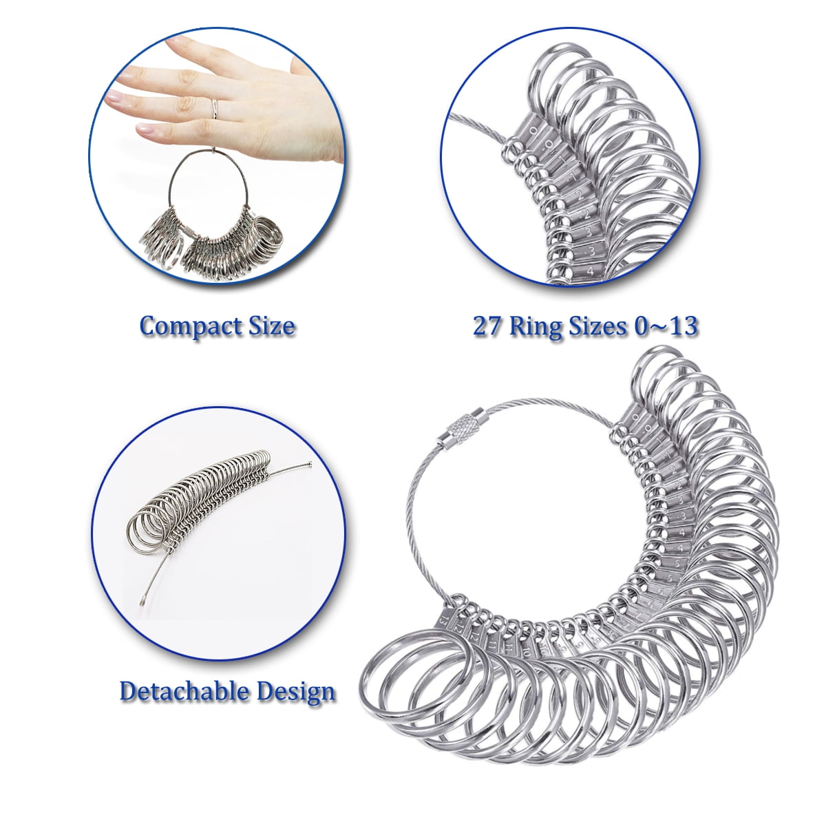 Meowoo Ring Sizer Measuring Tool Aluminum Ring Mandrel and Finger Gauges (Metal Ring Sizer Tool Set)