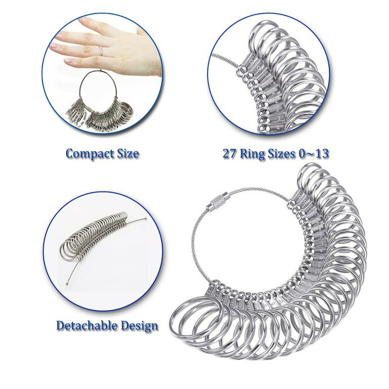 Ring Sizer Measuring Tool Set Metal Ring Sizers Stainless Steel Ring Gauges  Finger Sizer & Ring Mandrel Aluminuml (Size 1-13), 27 Pcs (Ring Sizer Set)