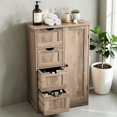 thumbnail image 2 of GZXS Floor Cabinet with Door and 4 Drawers, Storage Cabinet with Adjustable Shelf, Freestanding Bathroom Cabinet, Easy Assembly, Washed Gray, 2 of 11
