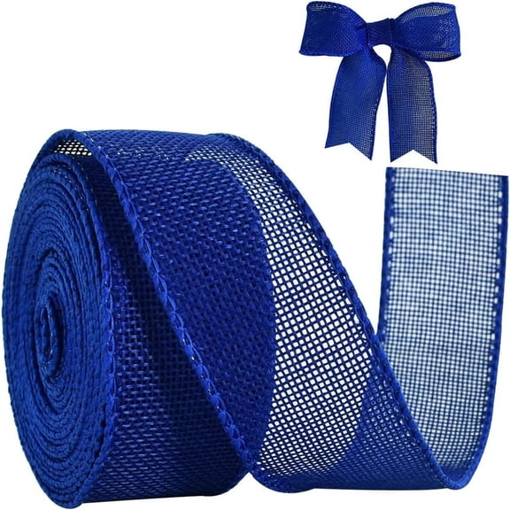 Burlap Royal Blue Wired Ribbon, 1 1/2 inch 10 Yard Jute Ribbon for Decoration Bows Tree Toppers Ribbons Craft Gift Wrapping Wreath Sewing, Winter Christmas Decor 1-1/2inch