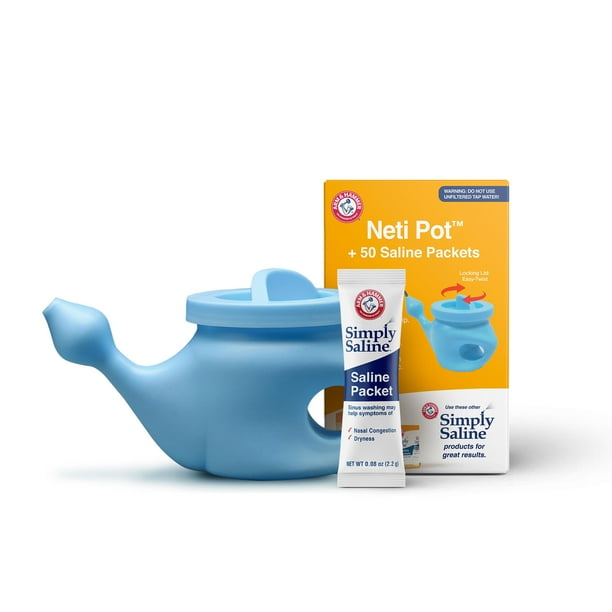 Arm & Hammer Neti Pot with 50 Saline Packets, Nasal Rinse Kit for Sinus
