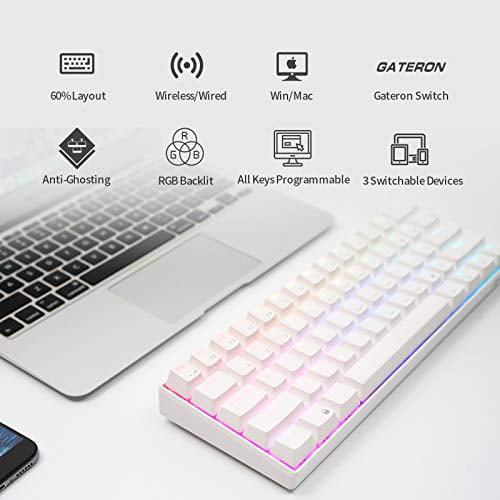 RK ROYAL KLUDGE RK61 Wireless/Wired 60% Mechanical Keyboard, 61 Keys Bluetooth Small Portable Gaming Office Keyboard with Rechargeable Battery for Windows and Mac, Brown Switch, Walmart.com
