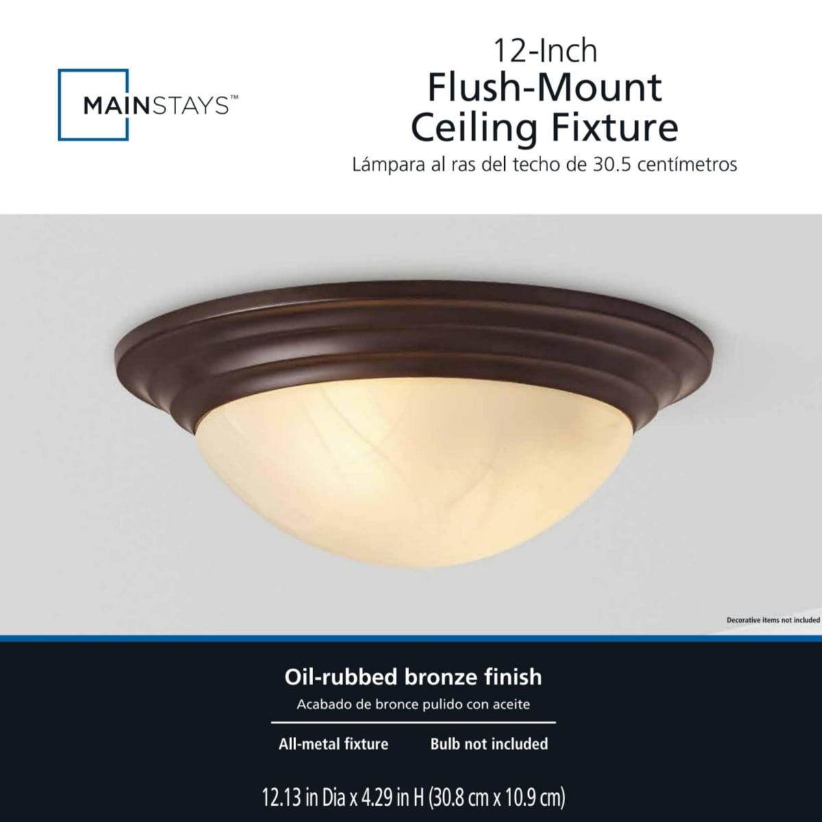 Mainstays 12" Classic Flush Mount Ceiling Light, Bronze Finish Frosted Glass Shade, Bulb Not Included