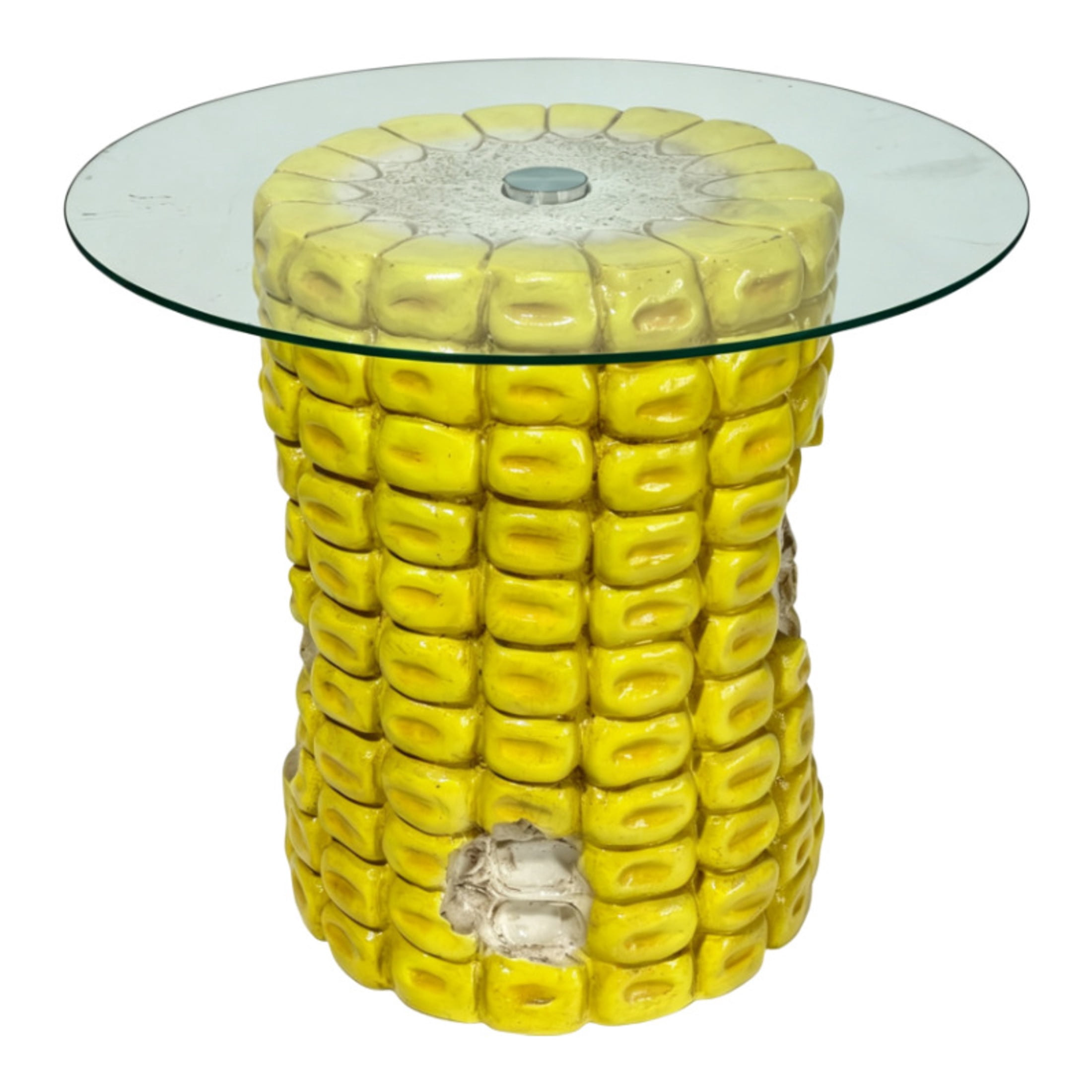 Noble House Novelty Corn Shaped Side Table with Tempered Glass Top & Weatherproof Resin Base, Home Decor, Yellow