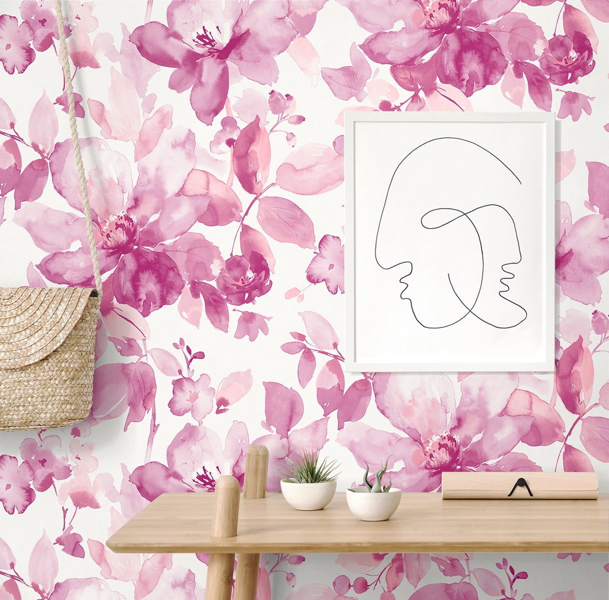 NextWall Pink Watercolor Flower Peel and Stick Wallpaper