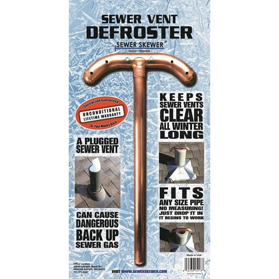 Vent Defroster for Sewer Pipes & Roof Vents, Prevents Freezing & Clogging, Copper Tee, Made in USA
