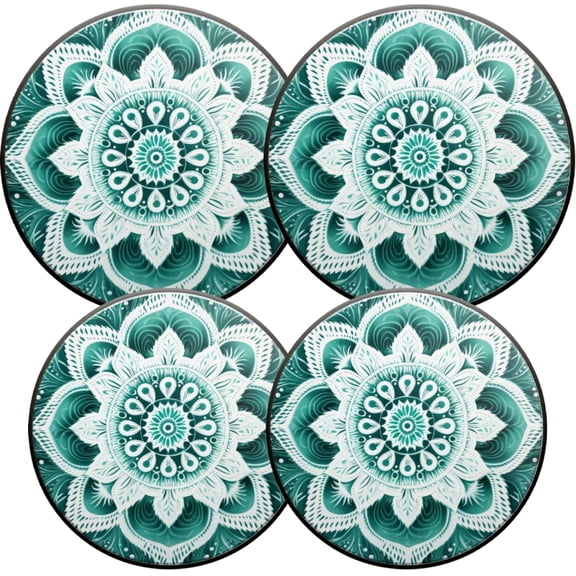 Metal Burner Covers for Electric Stove, Turquoise Mandala with Intricate White Patterns Durable Round Gas Stove Burner Covers Set of 4, 8 Inches and 10 Inches