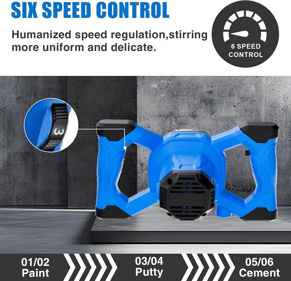 Azzunox Cement Mixer Electric Concrete Mixer Machine 110V Handheld Mud Mixer with 6 Adjustable Speed for Mixing Concrete, Cement, Mud, Mortar, Putty, Paint (Blue)