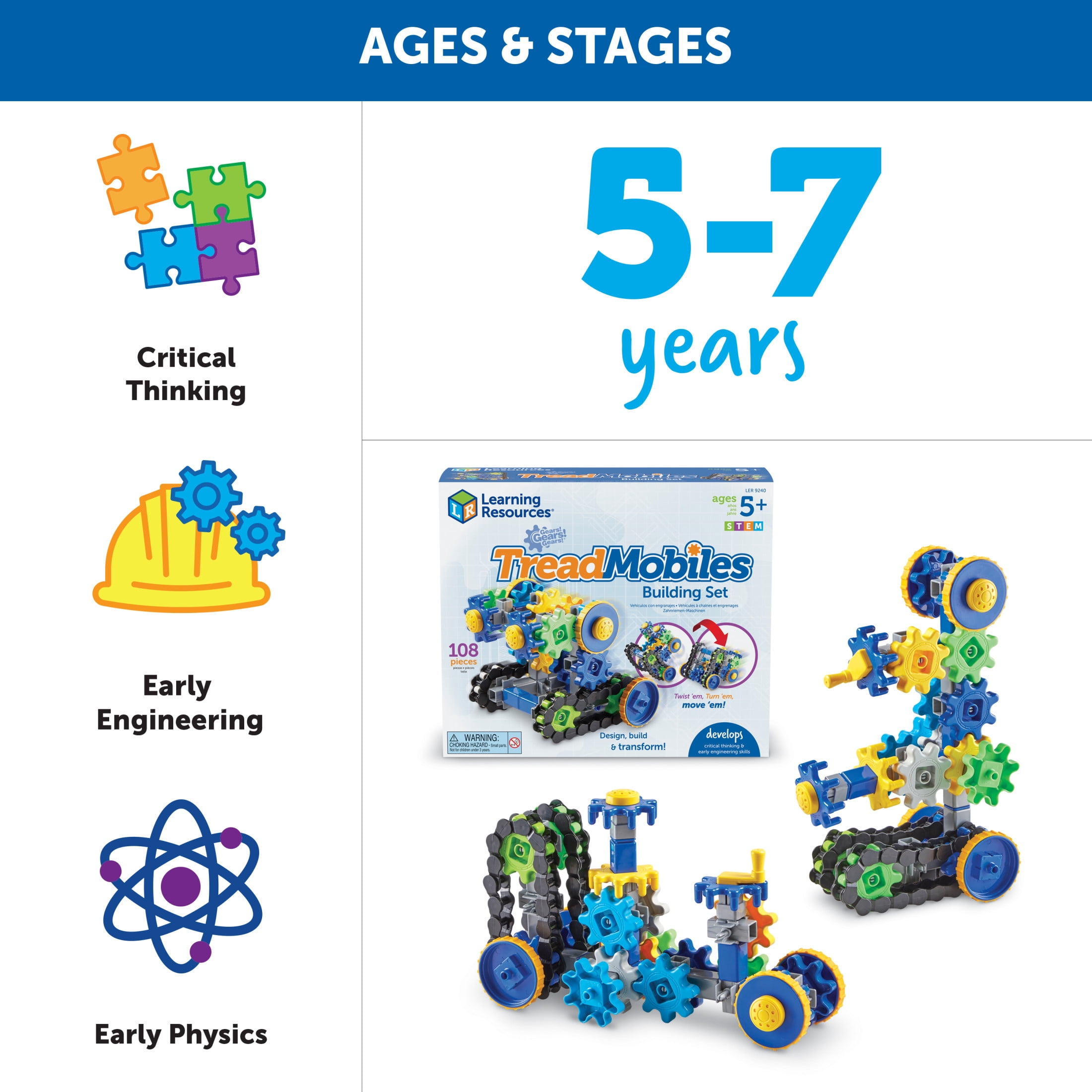 Learning Resources Gears! Gears! Gears! TreadMobiles, STEM Building Set, Ages 5+