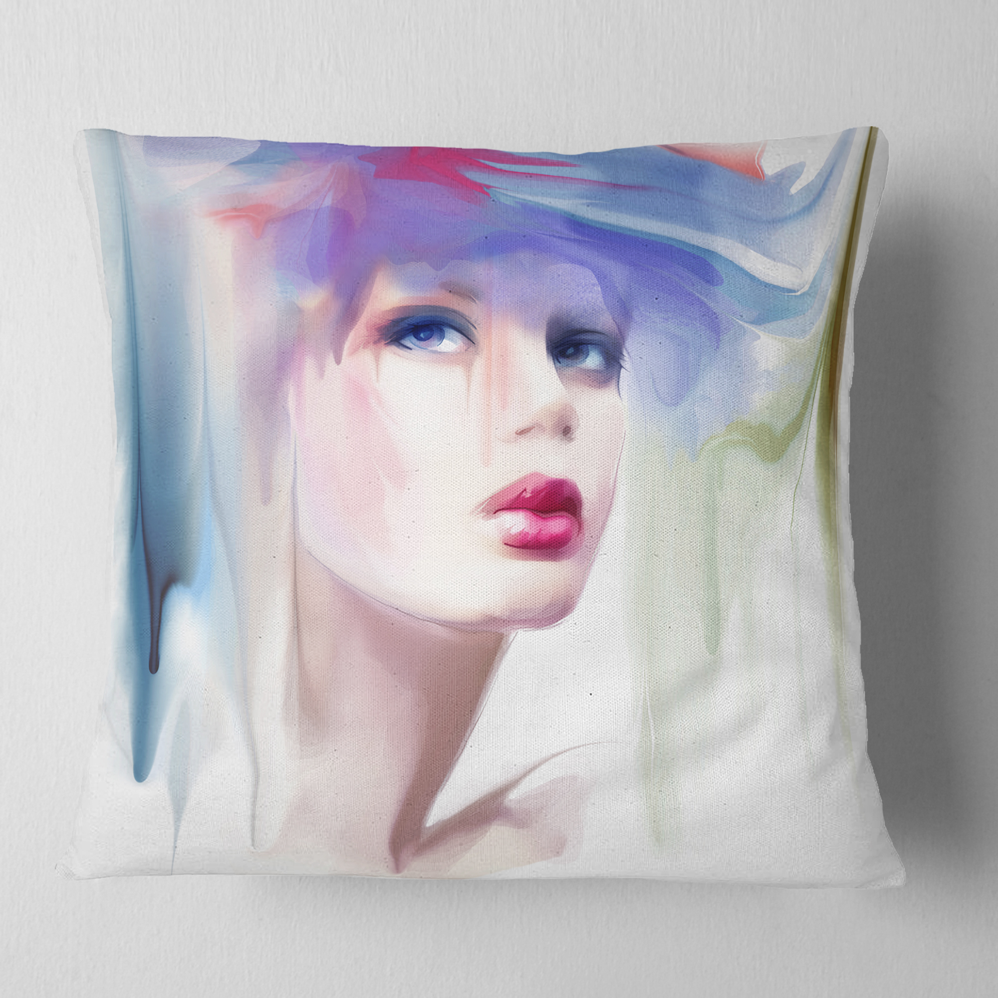 Designart Portrait of Beautiful Girl - Portrait Throw Pillow - 16x16