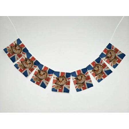 YKCG UK Union Jack Cat Kitten Banner Bunting Garland Flag Sign for Home Family Party Decoration