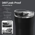 thumbnail image 2 of TRAHOO-Santeco Tasse de Voyage 12oz Tasses à Café Isolées avec Couvercle Rabattable, Tasses à Café en Acier Inoxydable Anti-Déversement, Gobelet à Double Paroi Réutilisable pour Café Chaud/glacé Thé - Noir, 2 of 4