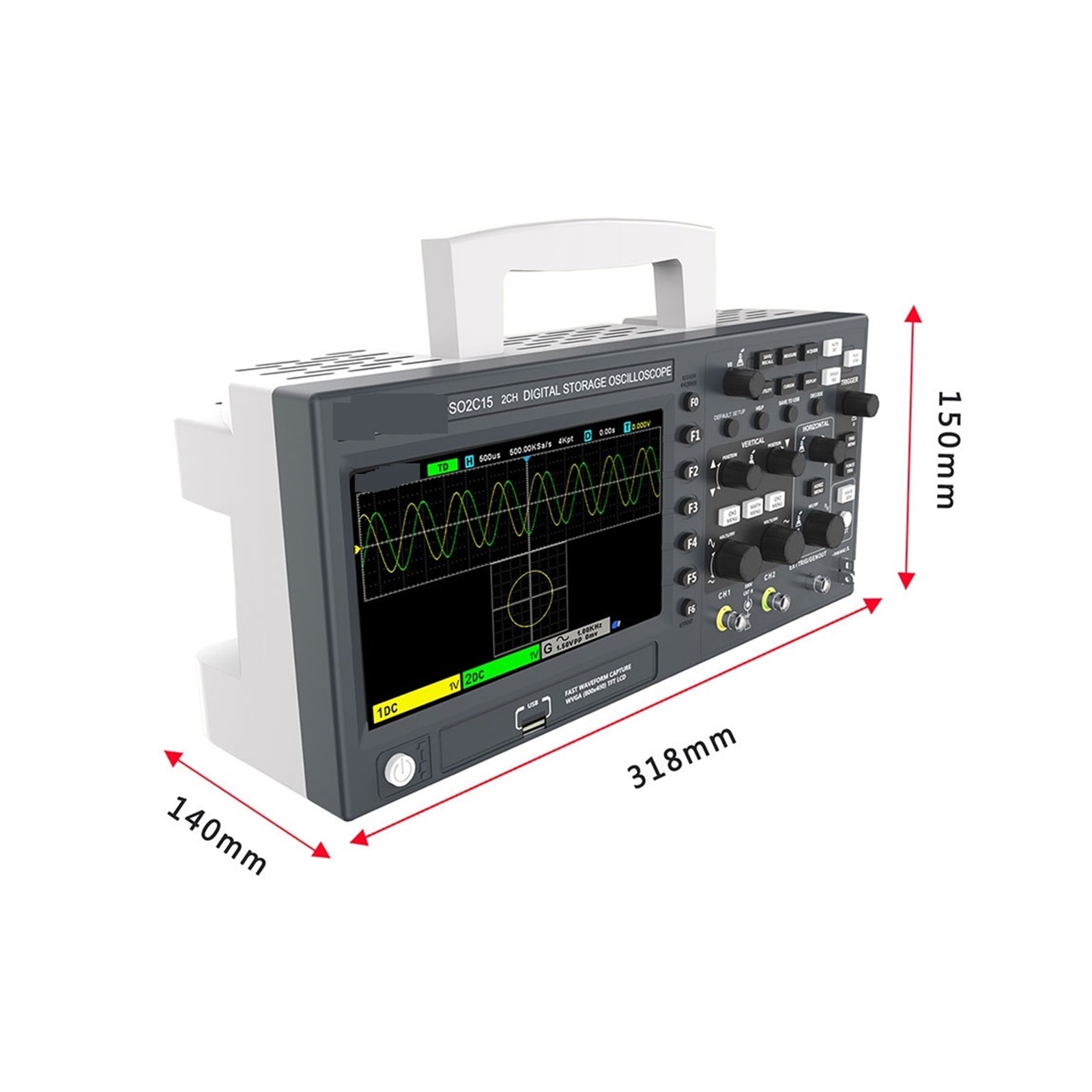 Digital Oscilloscope 2C15 2D10 2D15 2 Channels 100Mhz/150Mhz Storage USB Portable Multimeter Tester ,Professional Designed