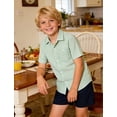 thumbnail image 2 of Aideaone Boys Button Down Shirts Short Sleeve Solid Striple Seersucker Shirt with Chest Pocket 5-14 Years, 2 of 6