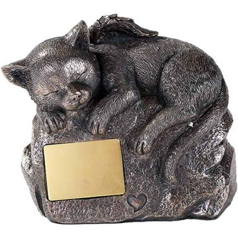 Pet Memorial Angel Cat Sleeping Cremation Urn Bronze Finish Bottom Load 30  Cubic Inch 