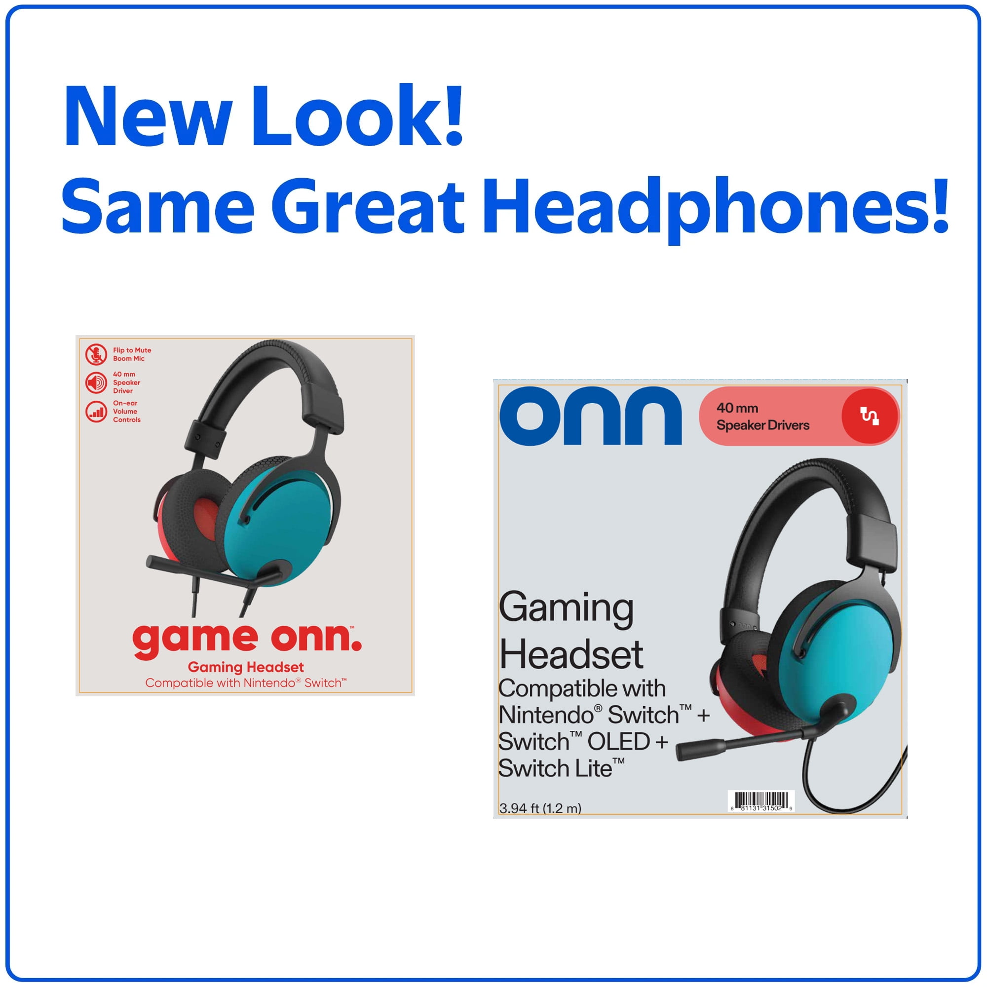 onn Wired Gaming Headset Compatible with Nintendo Switch/Switch OLED/Switch Lite, Multicolor