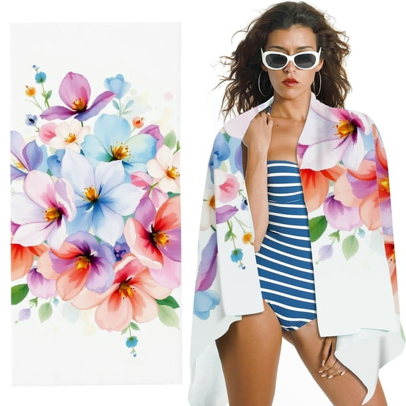 RKSupls Watercolor Bouquet Microfiber Beach Towel, Extra Large Quick Dry Lightweight Absorbent Towel for Travel Swimming Camping, Soft Super Absorbent- 30x60 in