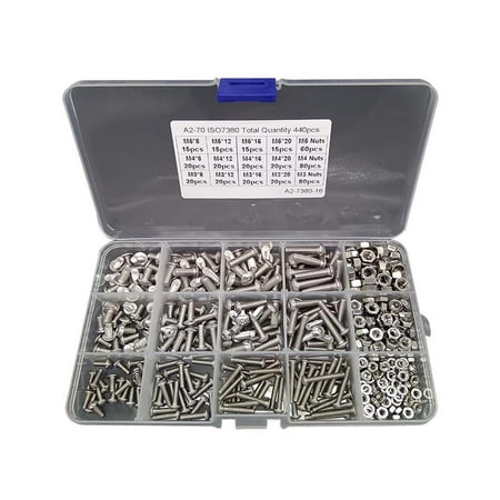 

440pcs Nut Screws Assortment Kit Stainless Steel Mounting Hardware Tools