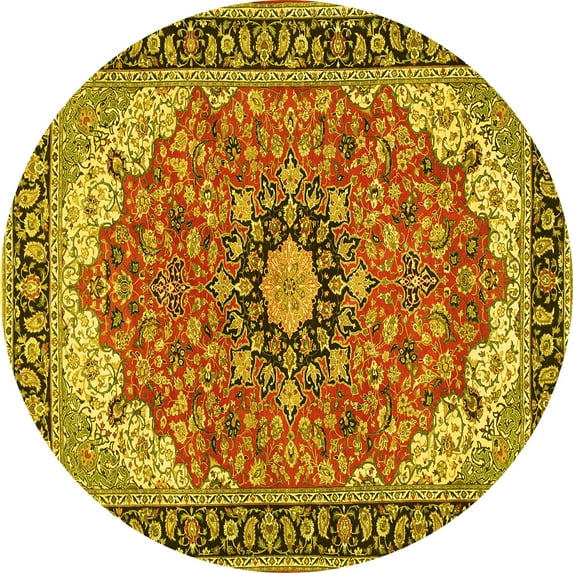 Ahgly Company Indoor Round Medallion Yellow Traditional Area Rugs, 7' Round