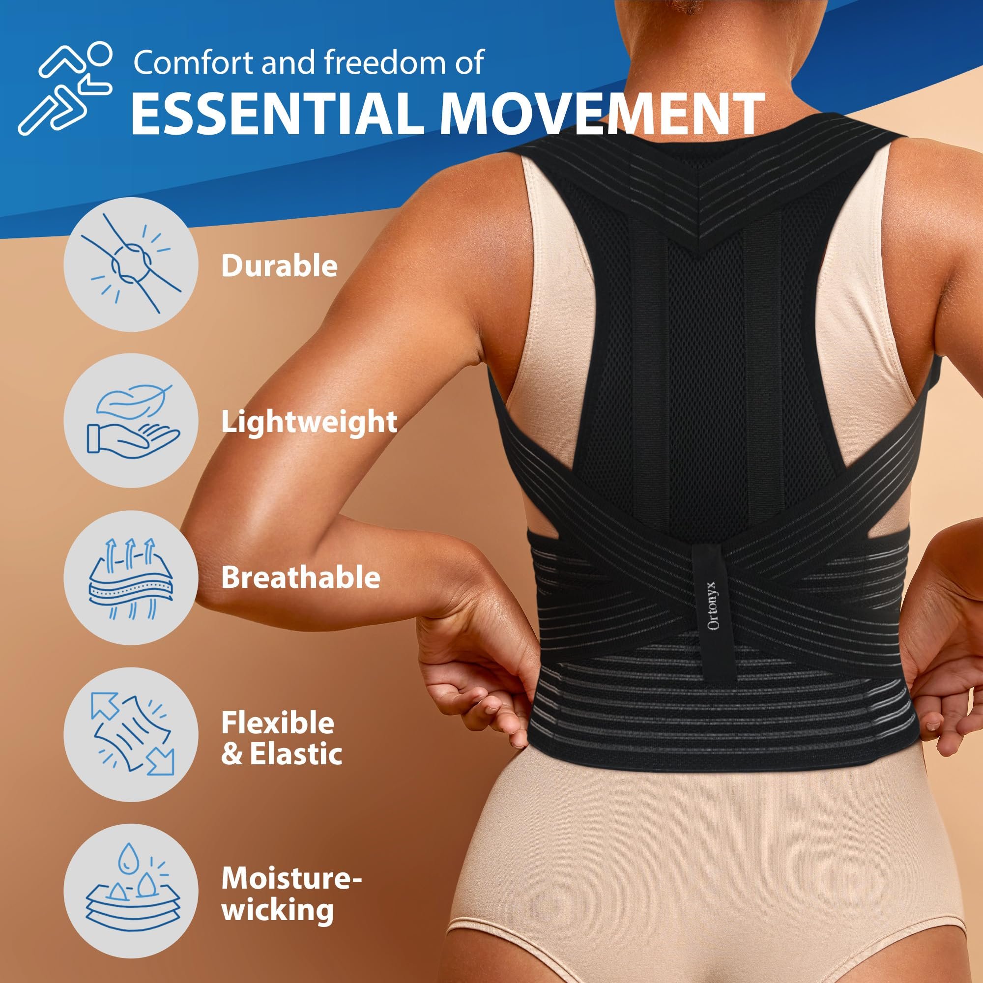 ORTONYX Back Brace Posture Corrector Clavicle and Shoulder Support for Men and Women, Upper and Lower Back Pain Relief - Scoliosis, Hunchback, Hump, Thoracic, Spine Corrector/8247