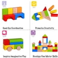 thumbnail image 4 of Pidoko Bloques de madera para niños  100 piezas  Bloques de construcción para niños pequeños  Incluye contenedor de almacenamiento con tapa clasificadora de formas  Bloques de madera dura lisa y d, 4 of 6