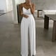 thumbnail image 1 of ICHUANYI Clearance Women's Casual Solid Color Long Playsuit Loose Lady Pearl Suspender Jumpsuit(White, M) ICHUANYI WER2023080800013, 1 of 3