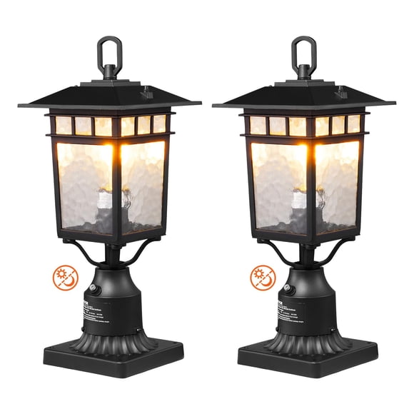VEVOR 2 Pack Dusk to Dawn Outdoor Post Light, 15.75 in, Waterproof Lamp Post Light Fixtures with 3.5 in Pier Mount Base Glass Shade, Lightning-proof Exterior P