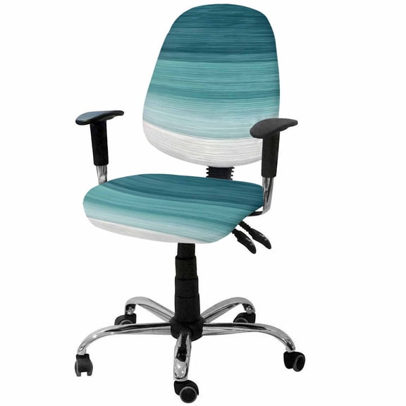Teal Turquoise Ombre 2 Pieces Computer Office Chair Covers Set,Stretchable Desk Rotating Chair Seat Cushion Slipcover Back Covers,Modern Abstract Gradient Lines Slipcover Back Covers Protectors Cover