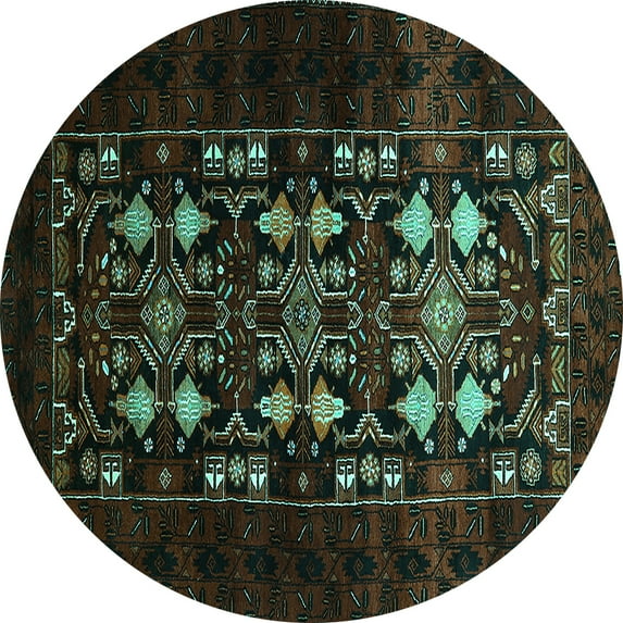 Ahgly Company Indoor Round Oriental Turquoise Blue Industrial Area Rugs, 7' Round