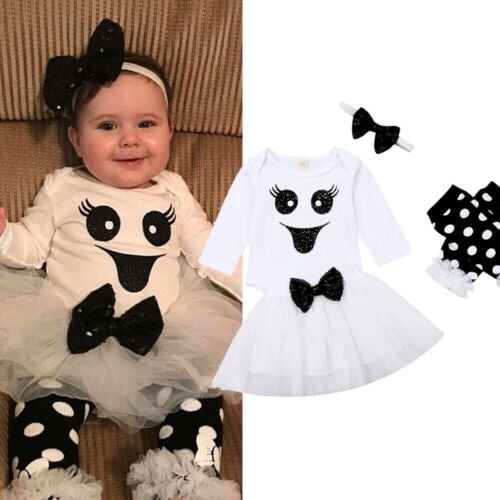 4pcs Newborn Baby Girl Halloween Costume Romper Shirt Dress Headband Outfits set 