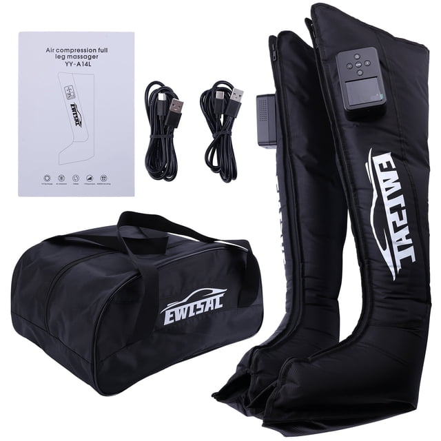 Appareil de Compression pour Jambe Complète, Masseur de Jambe à Compression d'Air avec 4 Modes, Intensités et Minuterie, Bottes de Récupération pour la Circulation, Soulagement Musculaire et Étui de Voyage