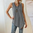 thumbnail image 2 of Blusa sin mangas con dobladillo asimétrico para mujer, informal, color liso, cuello redondo, decoración con botones, blusa sin mangas, 2 of 8