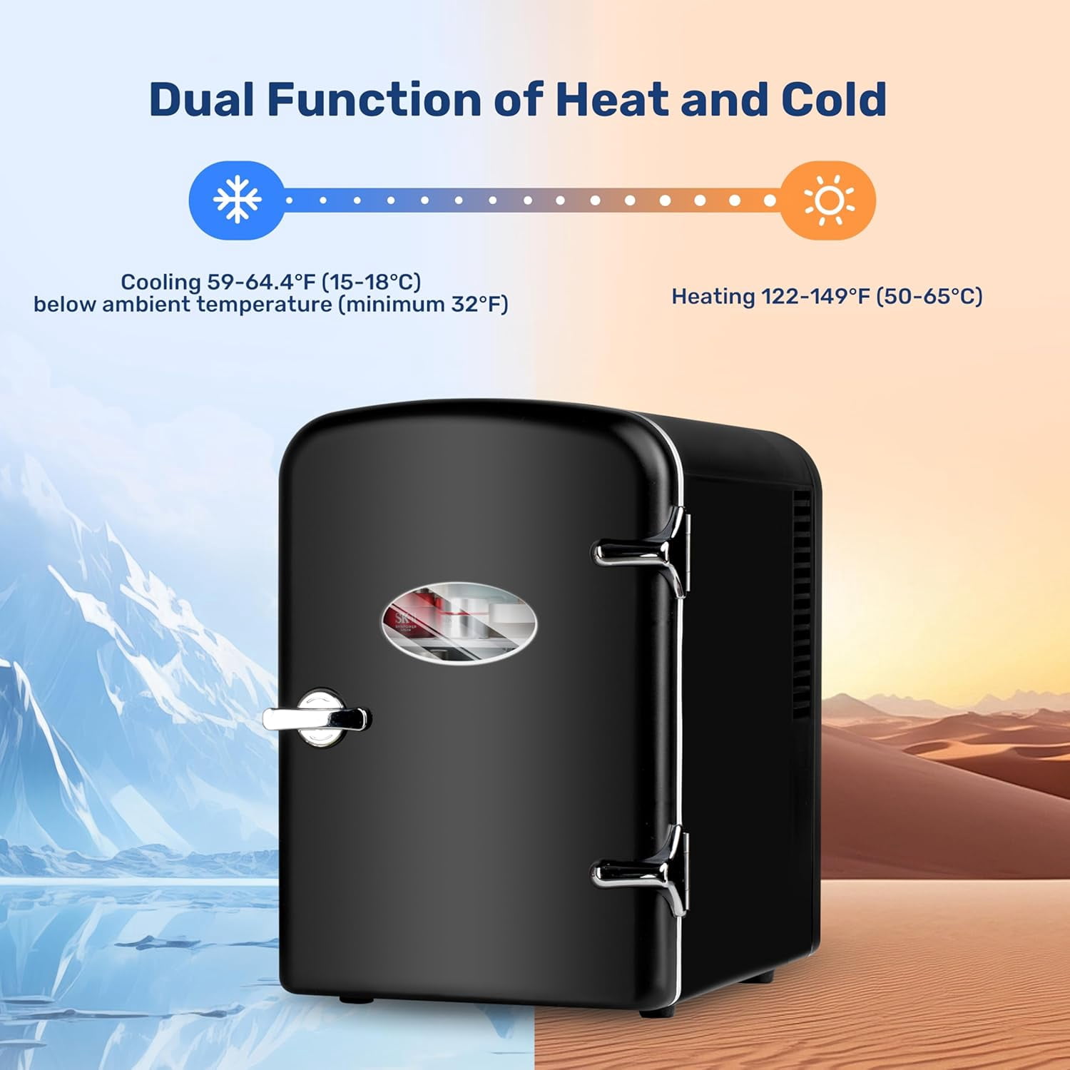 Simple Deluxe Black Mini Fridge – 4L Skincare & Beverage Cooler Warmer with Window, Aesthetic & Freon-Free