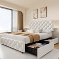 thumbnail image 3 of Upholstered Platform Bed Frame – Adjustable Headboard, 4 Storage Drawers, Diamond Button Tufted, Noise Reducing, Sturdy Linen Fabric – No Box Spring Needed, 3 of 6
