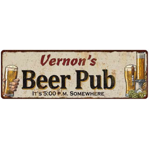 Vernon's Beer Pub Personalized Man Cave Bar Decor Gift 8x24 Sign 108240053358