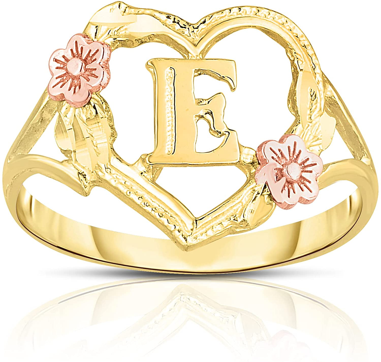 Floreo 10k Yellow Gold Initial Ring with Flower Kuwait Ubuy