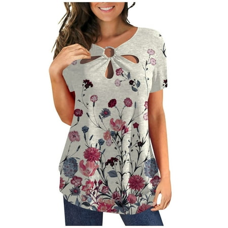 

White Blouse for Women Blouses for Women Women s Fashion Printed Casual Plus Size Scenic Flowers Printing Crewneck T-Shirt Tops Loose Round-Neck Short Sleeve Blouses for Women White M