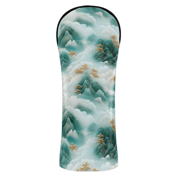 Haosy White Clouds Green Mountains Golf Club Covers Driver Hybrid Wood Headcovers PU Leather Double-Layer Lining Replaceable Tags for Men Women