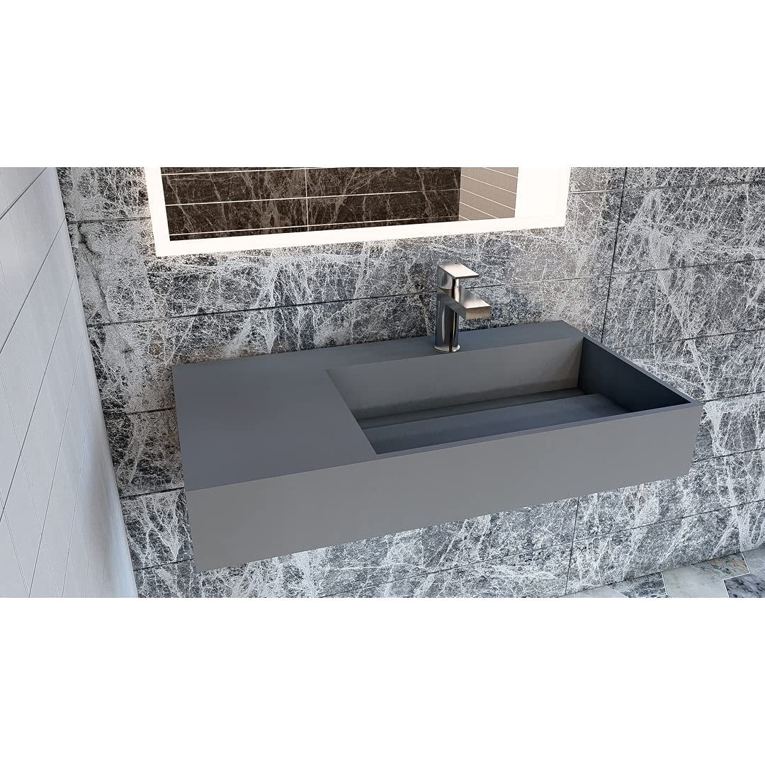 Juniper 72" Stone Bathroom Sink w/No Faucet Hole in White