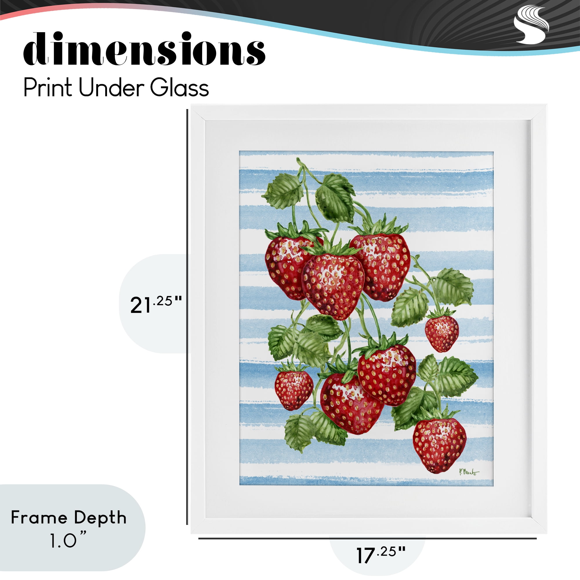 Stupell Industries Juicy Strawberry Vine on Stripes White Framed Print Under Glass, design by Paul Brent