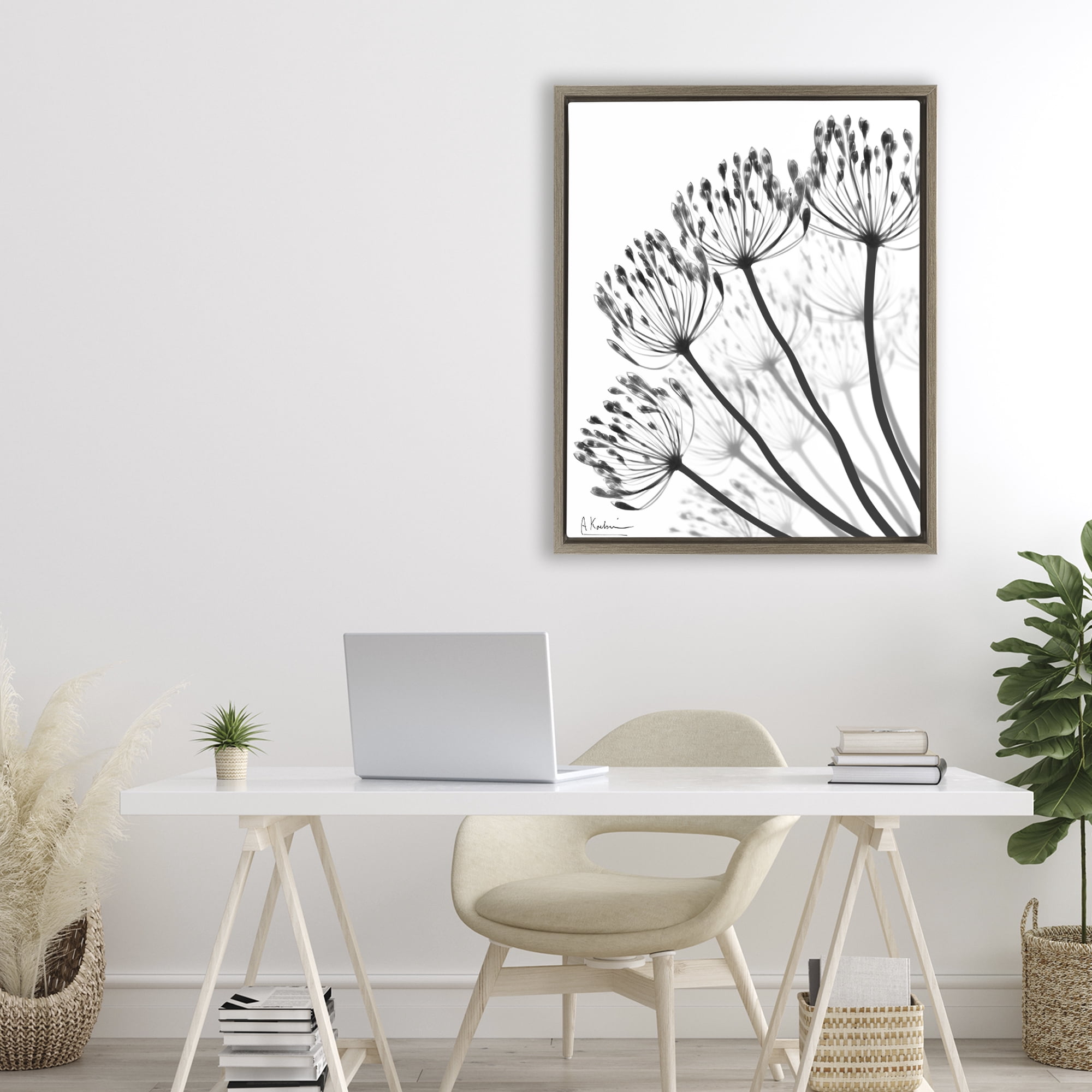 Stupell Industries Floral Fan Dandelions Brown Framed Floater Canvas Wall Art, design by Albert Koetsier