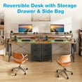 thumbnail image 3 of 40 inch Computer Desk with Power Outlets & LED Lights, Home Office Desk with 3 Drawers & Adjustable Monitor Shelf,, Writing Desk with Storage Bag, Vintage, 3 of 9