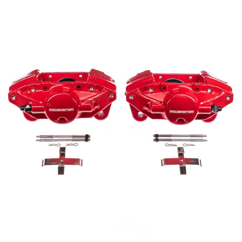 PowerStop S6264 Powder Coated Brake Caliper Pair - Rear Red