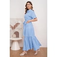 thumbnail image 3 of utcoco Women's 2026 Summer Casual Striped Button Down Maxi Dress Tie Waist Short Sleeve Shirt Dress with Pockets, 3 of 6