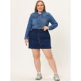 thumbnail image 3 of Women Plus Size Button Closed Cropped Denim Jacket Denim Blue 3X, 3 of 5