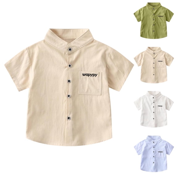 Einccm Kids Short Sleeve Collared Button Up Shirt - Solid Color Loose Fit Casual Pocket Top for Boys and Girls Ages 2-10, Summer School and Daily Wear